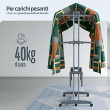 Carica l'immagine nel visualizzatore di Gallery, PORTENTUM Stendino verticale salvaspazio pieghevole con 4 livelli e 24 barre di stenditura – Fino a 40 kg – Stendibiancheria con 2 accessori per calzini e 2 ali laterali – Ruote girevoli con freno
