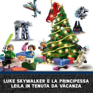 LEGO Star Wars Calendario dell'Avvento 2024, Giocattolo da Collezione con 18 Modellini e 6 Personaggi tra cui la Principessa Leia e Luke Skywalker, Giochi per Bambini da 6 Anni, Regalo di Natale 75395