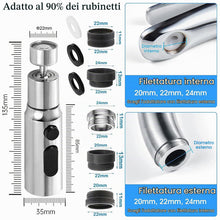 Carica l'immagine nel visualizzatore di Gallery, Aeratore Rubinetto Cucina, 360° Girevole Prolunga Rompigetto Rubinetto con 3 Modalità Aeratore Filtro Antispruzzo, 5 Tip