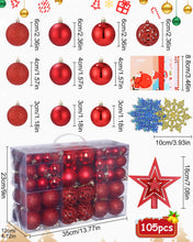 Carica l'immagine nel visualizzatore di Gallery, Palline di Natale Rosse, 105 Palline Natale Infrangibili Con Gancio Palle di Natale Diametro 3/4/6 cm, Decorazioni Albero di Natale con 4 Decorazioni con Fiocchi di Neve, 5 Cartoline di Natale