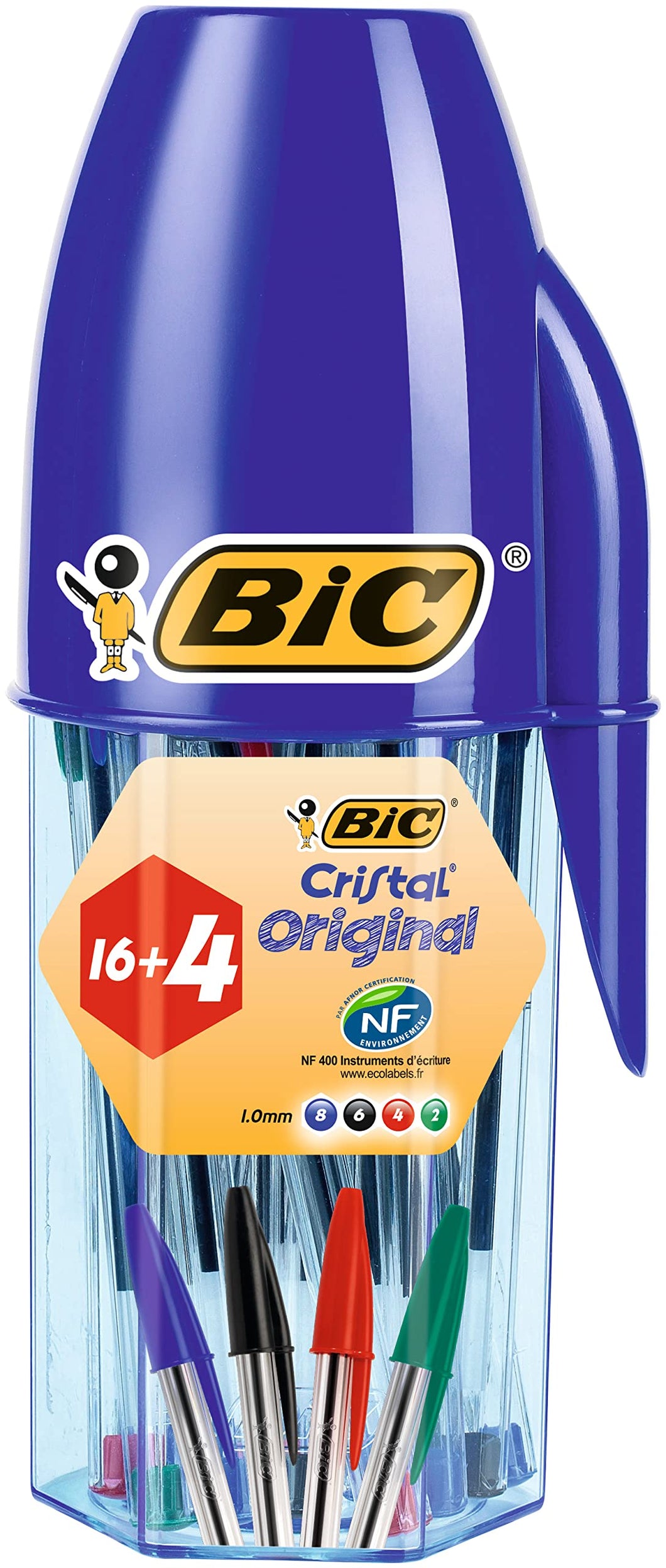 Bic Cristal Original, Set Penne Colorate A Sfera, Punta Media 1.0 Mm, 20 Unità, Cancelleria Scuola, Multicolore, 8.1 x 7.1 x 18.5 Cm