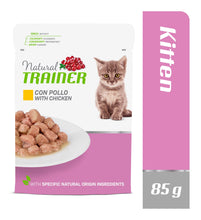 Carica l'immagine nel visualizzatore di Gallery, Natural Trainer Kitten &amp; Young Cibo Umido per Gatti con Pollo 12 buste x 85 g - 1020 gr
