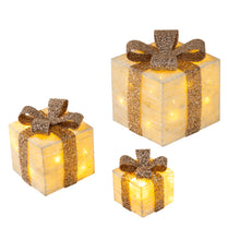 Carica l'immagine nel visualizzatore di Gallery, Bambelaa! Led Decorazione Light Gift Boxes - Set di 3 incl. Funzione Timer - Decorazione natalizia Decorazione natalizia Decorazione di Natale Illuminazione (Oro)
