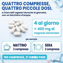 Carica l'immagine nel visualizzatore di Gallery, MAGNESIO COMPLETO 400mg - 5 in 1 - Magnesio Bisglicinato + Citrato + Pidolato + Malato e Carbonato – Integratore Antistress