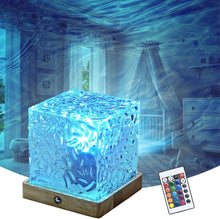 Carica l'immagine nel visualizzatore di Gallery, Lampada Cubo Acrilico Effetto Cristallo – Proiettore Aurora Boreale Onde d’Acqua con Telecomando, 16 Colori RGB e Base i