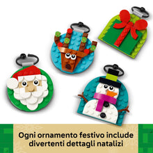 Carica l'immagine nel visualizzatore di Gallery, LEGO Selezione di Decorazioni di Natale - Gioco con 4 Addobbi da Appendere tra cui Babbo Natale, Pupazzo di Neve e Renna - Attività per la Famiglia - Regalo Natalizio per Bambine e Bambini 6+ - 40744