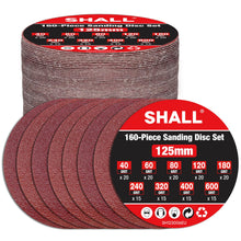 Carica l'immagine nel visualizzatore di Gallery, SHALL 160 pezzi 125mm dischi abrasivi, (gancio e anello 9 tipi grana mista), 8 fori 5 pollici dischi abrasivi rotondi pa