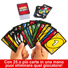 Carica l'immagine nel visualizzatore di Gallery, Mattel Games - UNO No Mercy, la versione di UNO più brutale di sempre in confezione in metallo, con 56 nuove carte, regole speciali come Pesca 6 e Pesca 10, giocattolo per bambini, 7+ anni, HXT57