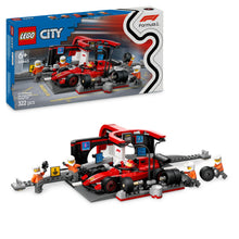 Carica l'immagine nel visualizzatore di Gallery, LEGO City Pit Stop e Meccanici con Monoposto Ferrari F1 - Kit Officina da Costruire con Macchina Giocattolo, Minifigure e Accessori, Giochi per Bambini da 6 Anni Fan delle Auto da Corsa Sportive 60443