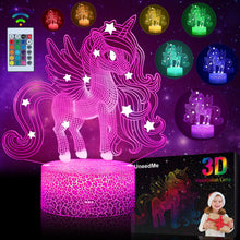 Carica l'immagine nel visualizzatore di Gallery, UneedMe Regali unicorno per ragazze, unicorno luce notturna per bambini, giocattoli per bambini età 3 4 5 6 7 8 9+ anni,