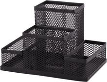 Carica l'immagine nel visualizzatore di Gallery, D.RECT Organizer da scrivania | portapenne organizer da tavolo in metallo | ripiano da ufficio con porta foglietti in rete | 103 x 154 x 103 mm nero