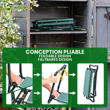 Carica l'immagine nel visualizzatore di Gallery, VOUNOT® Inginocchiatoio da Giardino 2 in 1, Sgabello Pieghevole con Cuscino Morbido in EVA e Borsa Porta Attrezzi, Struttura in Acciaio Robusta, Ideale per Giardinieri, Verde