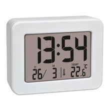 Carica l&#39;immagine nel visualizzatore di Gallery, TFA Dostmann Mini sveglia con temperatura, 60.2044.02, orologio da tavolo, funzionamento a batteria, con data e termometro interno, sveglia da viaggio, piccolo, bianco