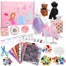 Carica l'immagine nel visualizzatore di Gallery, YOCOLE Fashion Designer Kit, Cucito Giochi Lavoretti Creativi Arte e Artigianato, Playset Manichino Stoffe Quaderno, Regalo Bambina 8 9 10 11 12 Anni