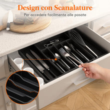 Carica l'immagine nel visualizzatore di Gallery, Portaposate da Cassetti, Organizer Regolabile per Posate, Lifewit Porta Utensili da Cucina, Profondità 42,4 cm, Grande Accessori per Set Mestoli, Divisori da Plastica per Forchette e Coltelli, Nero