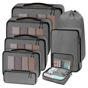 Organizer Valigie - 8 Pezzi Organizzatori Valigia Viaggio Salvaspazio - Set Organizer da Viaggio - Packing Cubes for Travel - Divisori Valigia per Vestiti, Scarpe, Cosmetici, Grigio