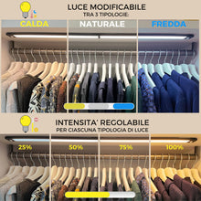 Carica l'immagine nel visualizzatore di Gallery, Luce Armadio LED con Sensore Ricaricabile, Barra LED Magnetica a 3 Tonalità, Intensità Regolabile Dimmerabile per Illumi