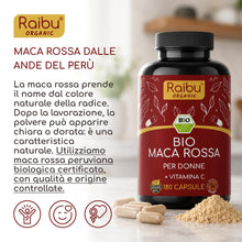 Carica l'immagine nel visualizzatore di Gallery, Maca Rossa Peruviana BIO - 180 capsule da radice di Maca Peruviana - Equilibrio ormonale per donna - 3.200mg per dose gi