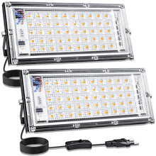 Carica l'immagine nel visualizzatore di Gallery, CREATESTAR 50W Faretto LED da Esterno，2pcs Faretto Led con Spina,3000K Bianco Caldo Faretti led 5000LM,faretti LED ester