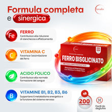 Carica l'immagine nel visualizzatore di Gallery, Ferro Integratore Forte bisglicinato 30 mg per dose | 200 Compresse con Acido Folico e Vitamina B Complex | Alta Assorbi