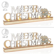 Carica l'immagine nel visualizzatore di Gallery, COM-FOUR® Scritta natalizia illuminata LED su base in legno - scritta decorativa da posare per Natale - luce d'atmosfera con timer (color argento)