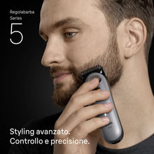 Carica l'immagine nel visualizzatore di Gallery, Braun Regolabarba Uomo Series 5, +9 Strumenti Di Styling, Rasoio Elettrico Barba, Lama Ultra Affilata, 120 Min di Autonomia, Impermeabile, Selettore di Precisione Con 40 Lunghezze, BT5565, Grigio