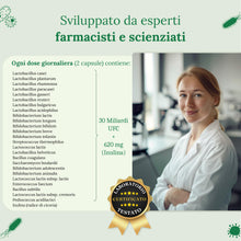Carica l'immagine nel visualizzatore di Gallery, Probiotici Fermenti Lattici per Intestino - 180 Capsule, 25 Ceppi Batterici con Inulina, 60 Miliardi UFC - Resistenti ai