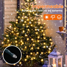 Carica l'immagine nel visualizzatore di Gallery, SALCAR Luci Albero Natale, 2M 8 Fili 280 LED Luci Decorazione Natale per Albero con Anello, 8 Modalità, Impermeabile IP44 Luminarie Natalizie Cascata per Interno Esterno, Bianco Caldo