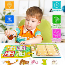 Carica l'immagine nel visualizzatore di Gallery, Tangdudu 2PC Montessori Busy Book per Bambini 1 2 3 4 5 Anni, Quiet Book, Libro di attività per Imparare Animali, Colori, Forme, Frutta, Verdura, Veicoli, Cibo e Dinosauri