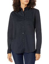 Carica l'immagine nel visualizzatore di Gallery, Amazon Essentials Camicia in Popeline a Maniche Lunghe con Bottoni sul Colletto, Vestibilità Classica Donna, Nero, L