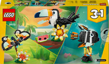 Carica l'immagine nel visualizzatore di Gallery, LEGO Creator 3 in 1 Animali Selvatici: Tucano Tropicale con Fiore - Animale Giocattolo Trasformabile in Farfalla o Pesce Tropicale - Regalo Creativo per Bambine e Bambini da 7 Anni in su - 31173