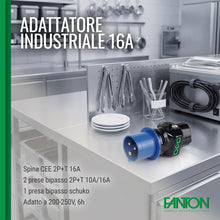 Carica l'immagine nel visualizzatore di Gallery, FANTON 78090-E Adattatore industriale, spina 2P+T 16A 200-250V 6h IP44, 2 prese bipasso italiane 2P+T 16A, 1 presa bipas
