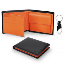 Carica l'immagine nel visualizzatore di Gallery, TEEHON® Portafoglio Uomo Slim Vera Pelle Blocco RFID, con Tasca Portamonete,2 Scomparti Banconote,10 Porta Carte di Credito, Portachiavi. Portafogli Piccolo Sottile-nero e arancione