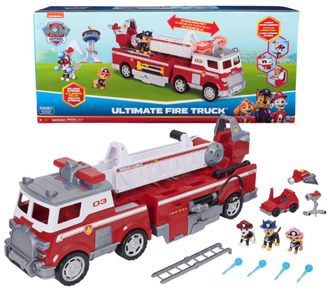 Paw Patrol, Camion dei Pompieri di Marshall, con Scala di 61 cm Allungabile, Luci e Suoni, Mini Veicolo, Personaggi Chase, Marshall e Skye Inclusi, Giocattoli per Bambini e Bambine, 3+ Anni