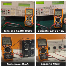 Carica l'immagine nel visualizzatore di Gallery, Multimetro digitale con 6000 conteggi, Amperemetro Ohmmetro Voltmetro TRMS, Misura la resistenza alla corrente di tensione Diodo Continuità Temperatura Frequenza NCV con display LCD e torcia elettrica
