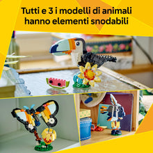 Carica l'immagine nel visualizzatore di Gallery, LEGO Creator 3 in 1 Animali Selvatici: Tucano Tropicale con Fiore - Animale Giocattolo Trasformabile in Farfalla o Pesce Tropicale - Regalo Creativo per Bambine e Bambini da 7 Anni in su - 31173