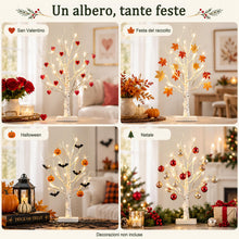 Carica l'immagine nel visualizzatore di Gallery, Set di 4 alberi di luci con 24 LED bianco caldo, betulla con funzione timer, funzionamento a batteria, decorazione natal