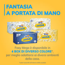 Carica l'immagine nel visualizzatore di Gallery, Foxy Mega | Fazzoletti in scatola | 8 Box da 200 fazzoletti 2 veli | 4 colori assortiti | Carta 100% certificata FSC® | 