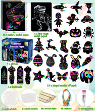 Carica l'immagine nel visualizzatore di Gallery, Smarkids Fogli da Disegno, 143 Arcobaleno Scratch Painting Paper Set Grattare Artistico per Bambini, 60 Fogli Nera Carta 20 Stilo 4 Stencil 1 Pennello Morbido