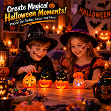 Carica l'immagine nel visualizzatore di Gallery, Zucca decorativa a LED per Halloween, 4 portacandele a forma di zucca per