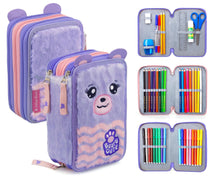 Carica l&#39;immagine nel visualizzatore di Gallery, Julian Ross Teddy Bear Fluffy Astuccio Triplo Riempito Peluche Bambina, 45 Accessori Scuola Elementare, 3 Zip, Scomparti Organizzati, Pastelli, Pennarelli, Colla, Forbici