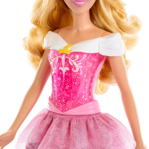 Mattel Disney Princess, Aurora bambola con capi e accessori scintillanti ispirati al film, Giocattolo per Bambini 3+ Anni, HLW09
