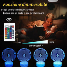 Carica l'immagine nel visualizzatore di Gallery, Calcio Lampade 3D Illusione Ottica Luce Notturna per Bambini, Telecomando 16 Cambia Colore Dimmerabile, Regalo Compleann