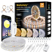 Carica l'immagine nel visualizzatore di Gallery, Wefomey 30 Metri Striscia LED Bianco Caldo 2700K-6500K, 24V Dimmerabile con Alimentata, Controllo App e Telecomando RF, 