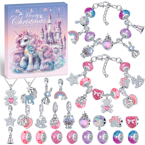 PITMT Calendario Avvento 2025 Bambina Gioielli, Calendario Avvento Braccialetti Kinder Bambini Fai da Te, Calendario dell'avvento Bracciale Collane Regalo Natale Ragazza 5 6 7 8 9 10 11 12 13 14 Anni