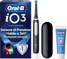 Carica l'immagine nel visualizzatore di Gallery, Oral-B iO 3 Spazzolino Elettrico, 1 Testina, Custodia, Dentifricio, Nero