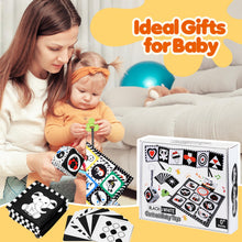 Carica l'immagine nel visualizzatore di Gallery, HappyKidsClub Giochi Neonato 0-12 Mesi, Libro Sensoriale Bianco e Nero Neonati Giochi Montessori 0-12 Mesi Tummy Time Regalo Neonato Maschio Femmina Sonaglio Neonato Giochi Sensoriali per Neonati