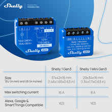Carica l'immagine nel visualizzatore di Gallery, Shelly 1 Mini Gen 3, interruttore intelligente relé Wi-Fi, Bluetooth (1 pz)