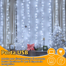 Carica l'immagine nel visualizzatore di Gallery, Ollny Tenda luminosa a LED, 2 x 2 m, 200 LED, per interni, USB, luce bianca fredda, con 10 ganci per interni ed esterni,