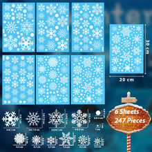 Carica l&#39;immagine nel visualizzatore di Gallery, Niviy 6 Fogli Vetrofanie Natalizie, 247 Pezzi Vetrofanie per Finestre Riutilizzabile con Fiocchi di Neve,Adesivi Autoadesivi Adesivi per Finestre di Natale, Decorazioni Natalizie